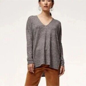 Aritzia Babaton Erin Sweater Charcoal Gray Minimalist Medium Wool Linen Pullover